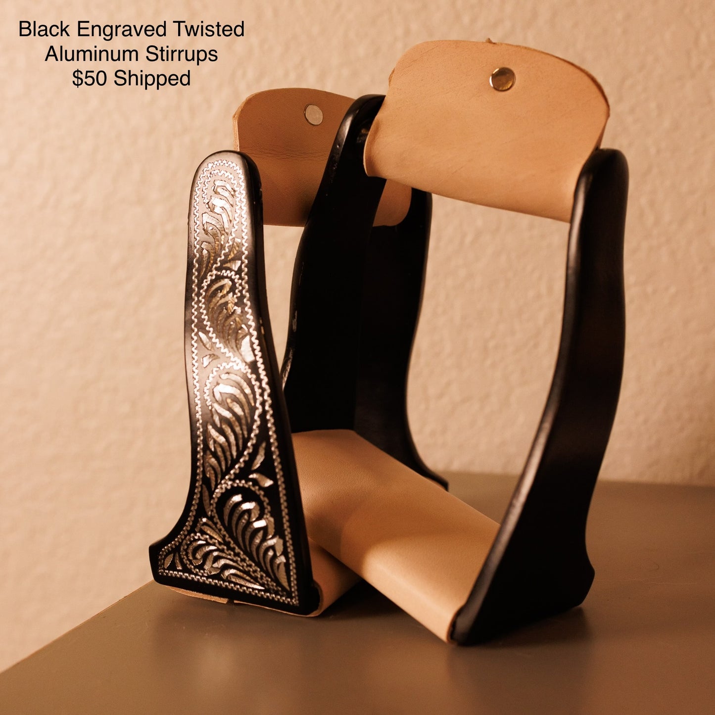 Black Engraved Twisted Stirrups