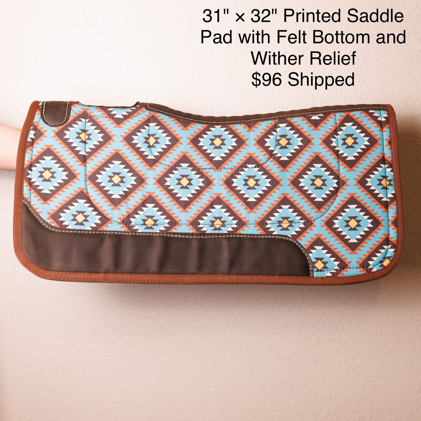 31”x32” Teal Aztec Printed Saddle Pad