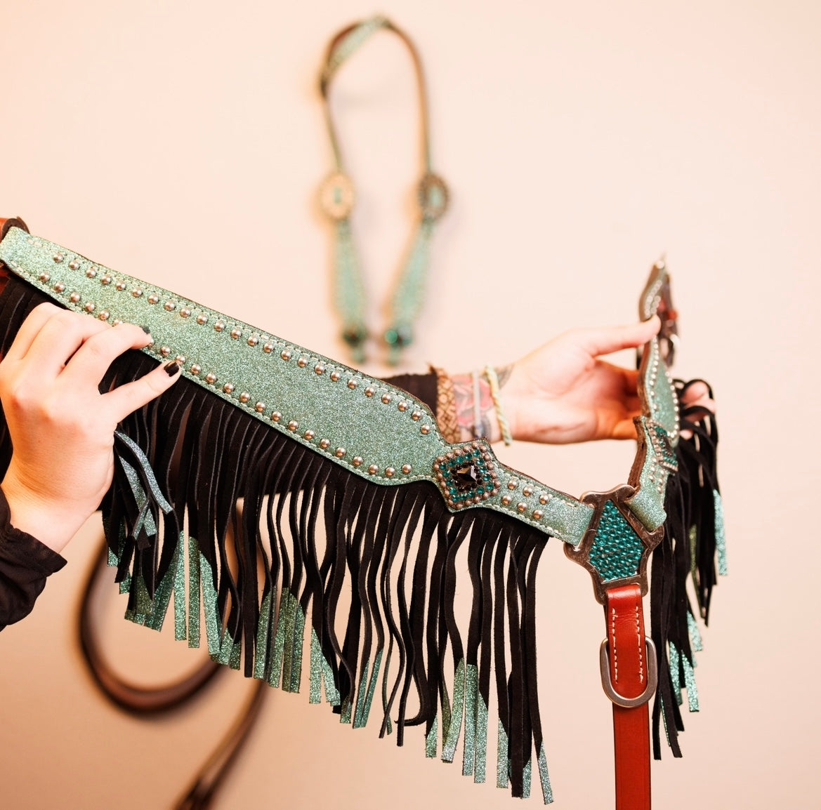 Teal Glitter Fringe Tack Set